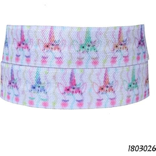 50 yards/lot) Flora Ribbons colorful unicorn printed fold over elastic for kids hair bands