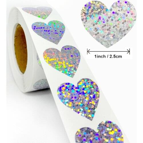500PCS Laser Heart Label Stickers Paper Adhesive Scrapbooking Party Handmade Seal For Gift Envelope Business Package Boxes Decor