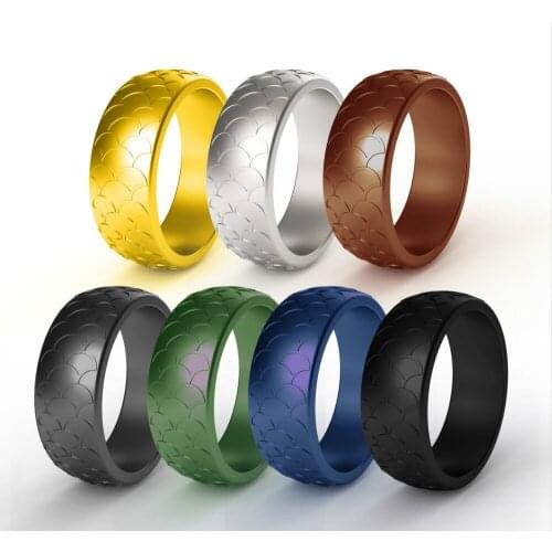 8.7mm Hot Sports Finger Rings Fish Scale Silicone Ring Rubber Wedding Bands Soft Ring for Woman Mens Gifts Size 7 8 9 10 12 14