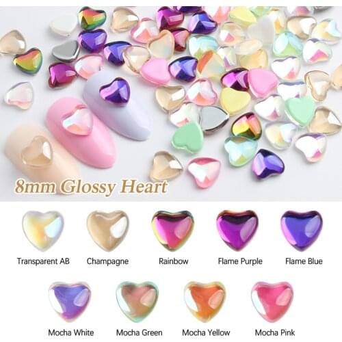 8mm Heart 30PCS/100PCS Glossy Glass Rhinestones Mocha Color Stones For DIY Nail Art Decoration Nail Art Accessory