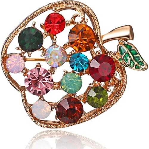 Full Rhinestone fruit Apple Brooches For Women Shinnig Summer Brooch Pin Dress Coat Hat Broches Luxury Bijouterie Jewelry