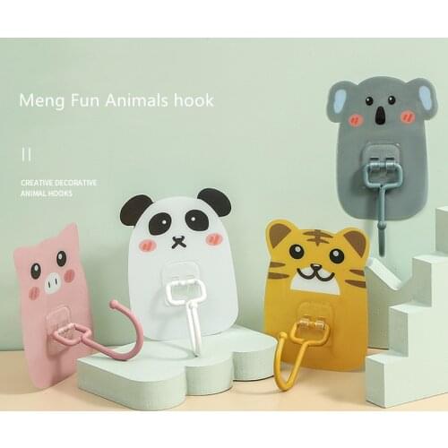 Household Self-Adhesive Seamless Hook Cartoon Animal Pattern Multifunctional Bathroom Kitchen Clothes Decoration Storage Rack