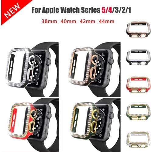 Bling Plastic PC Cover Diamond Protective Case for Apple Watch Series 6 5 4 3 2 Shock-Proof Bumper for IWatch SE 44/40mm 42/38mm