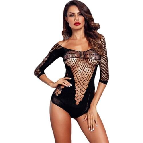 European and American New Sexy Lace Mesh Pattern Round Neck Five-Point Sleeve Garter Tights Tights