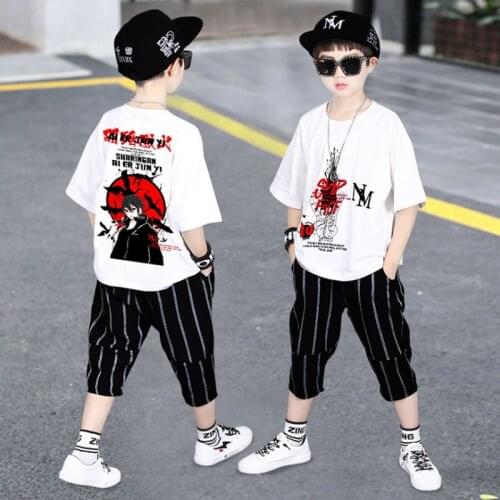 Boys Clothes Kid Boy Clothing Set Summer Children Toddler Outfits Cartoon T-shirt + Striped shorts 4 5 6 7 8 9 10 11 12 13 Years