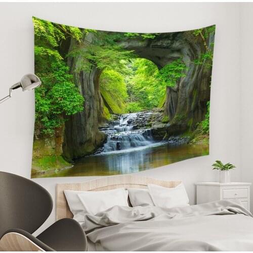 Scenery Hippie Tapestry Custom Tapestry Boho Mandala Wall Tapestry Forest Tapestry Waterfall River Wall Hanging Dorm Decor Tapiz