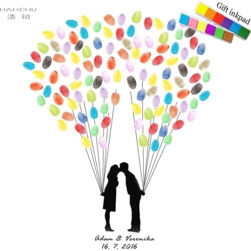 HAOCHU DIY Fingerprint Signature Canvas Painting+12 Colors Inkpad Lover Kiss Wedding Gift Mariage Party Decoration 27Styles