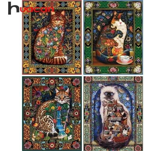 Huacan 5d Diamond Painting New Arrivals Cat Decor For Home Mosaic Animal Full Display Handmade Gift Diamond Art