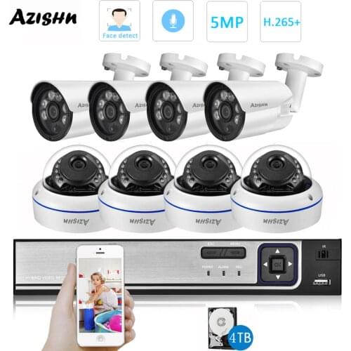 AZISHN H.265+ 8CH 5MP POE NVR CCTV System 5MP Audio IP Camera IR Outdoor/indoor Waterproof P2P Video Security Surveillance