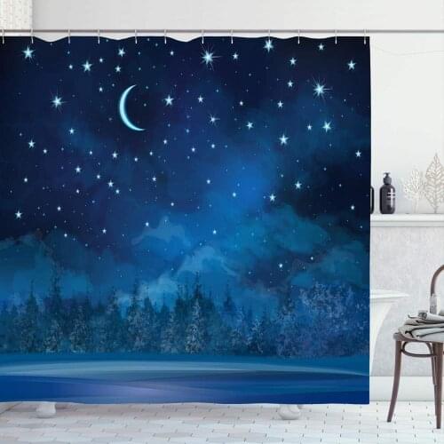 Shower Curtain Set with Hooks 66x72 Awaresome Moon Wonderland Glow Rural Star Night Winter Scene Nature Glimmer Dark Magic Sky