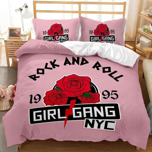 Pink Flowers Bedding Set King Size Soft Rose Print Duvet Cover Girls Bedroom Decor Cute Bed Linens Double 3D Quilt Home Textiles