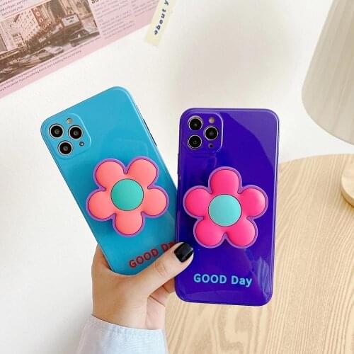 Korea Flower Silicon Stand Holder Phone Case For iPhone12 11Pro Max Xs XR 78plus SE2020 Shockproof Cover Body Shell Protection