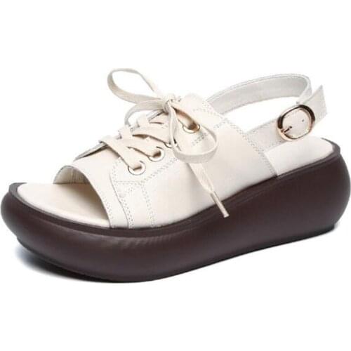 Hot 2020 Summer New Fashion Open Toe Full Genuine Leather Sandals Light Platform Thick Bottom Wedge Sandals Women Casual Sandals