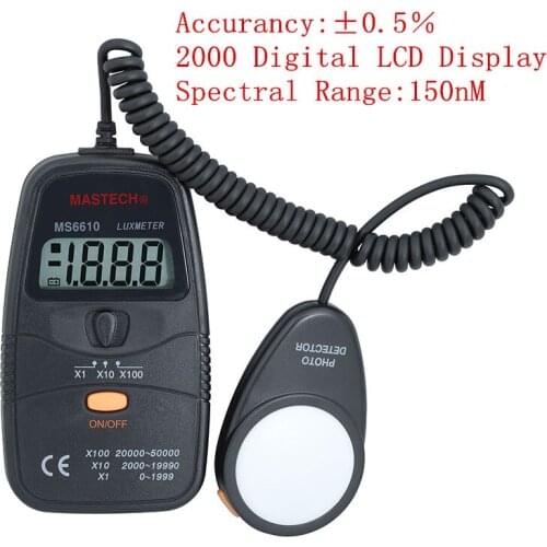 MASTECH MS6610 High Accuracy 0~50,000LUX Digital Luxmeters Illuminometers with Separate Photo Detector