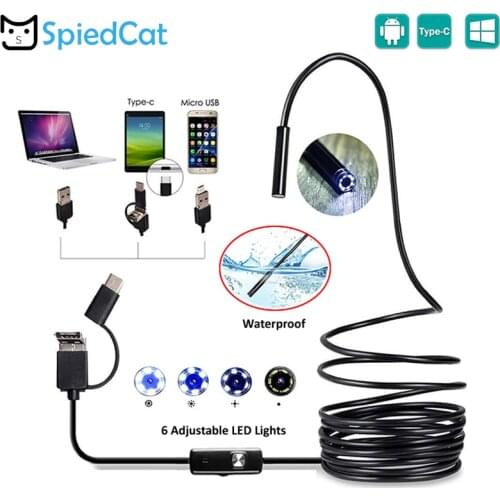 7mm mini Lens 3-in-1 1/2/3.5/5/10M soft Cable MicroUSB Type-C Windows PC Endoscope Snake Borescope Tube Snake Inspection Camera