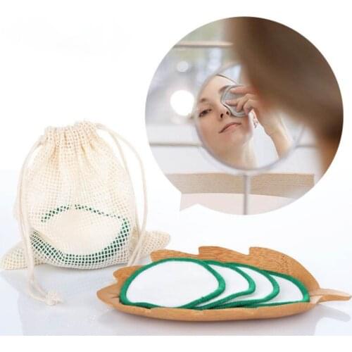 Reusable Bamboo Makeup Remover Pads 12pcs/Pack Washable Rounds Cleansing Facial Cotton Make Up Removal Pads Tool