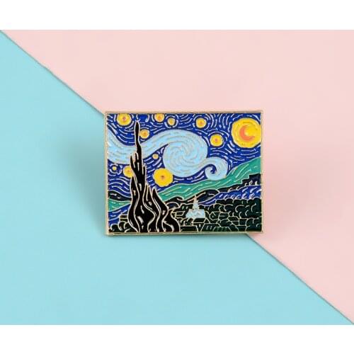 Cartoon sun moon star sky oil painting enamel brooch artist alloy badge custom jewelry clothes bag pin punk accessories gifts