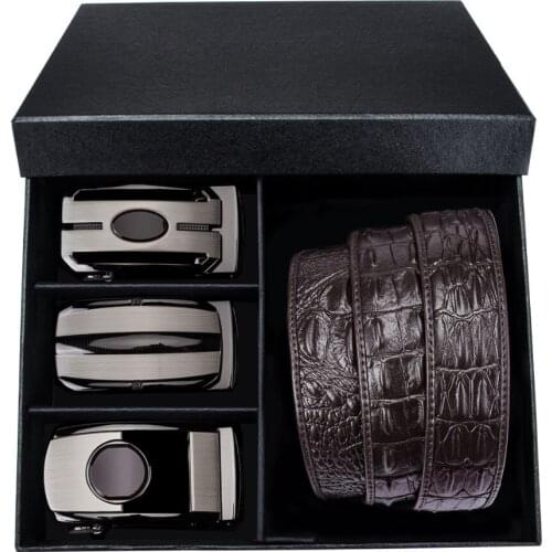 Barry.Wang 3pkhf-8 New Fashion Mens Belts 3pc Automatic buckle Genuine Cowskin Leather Waisband Male Business Belt For Men