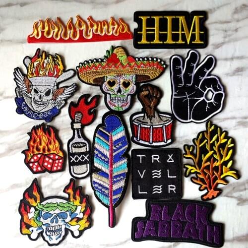 Pulaqi Skull Punk Rock patch DIY Embroidery Iron On Patches For Vikings Clothes Sticker Hat T-shirt Overcoat Anti-War Applique