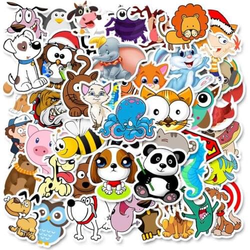 50pcs/SET Cute Animal Theme Sticker Waterproof Car Laptop Skateboard Surfboard Luggage Bicycle Kids Toy Home Decor