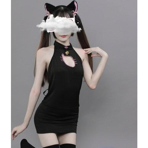 Cat Hollow One-Piece Nightdress Cat Underwear Set Japanese Sexy Anime Sexy Costume Halloween Bunny Kawaii Lingerie