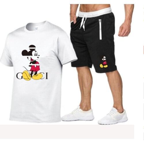 2021 Summer new trend fashion mens suit personality fashion cartoon mouse print sports short-sleeved T-shirt sports casual shor