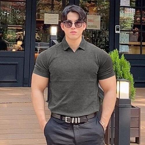 2021 Summer New Mens V-neck POLO Korean Short-sleeved T-shirt Male Youth Half-sleeved T-shirt Trend Mens Clothing