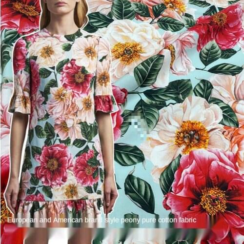 2021 Fashion Show Spring and Summer New Pure Cotton Bright Peony Skirt Women 's High-End Custom Fabric