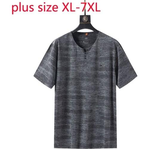 New Arrival Fashion Super Large Summer Ice Silk Short Sleeve Casual V-neck Tshirt Men Plus Size XL 2XL 3XL 4XL 5XL 6XL 7XL