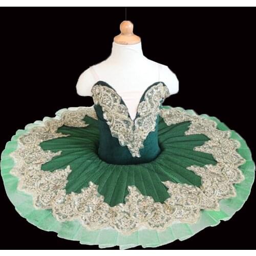 New Green Professional Ballet Tutus For Girls Child Swan Lake Ballet Dress Dance Clothes Pancake Ballerina Figure Skating Dress