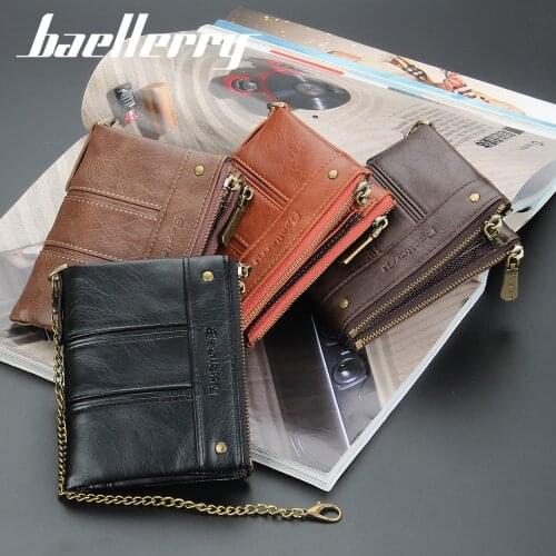 Baellerry new mens double zipper wallet multi-card wallet European and American retro vertical leather card holder mens clutch
