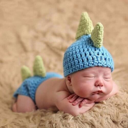Newborn Boy Girl Clothes Newborn Photography Props Crochet Cartoon Dinosaur Costume Hat+Pants Set Baby Photo Props Accessories