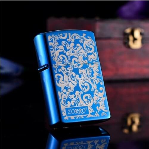 Original Hong Kong Zorro kerosene lighter windproof blue ice black ice laser carving rich Tang grass Gasoline Lighter
