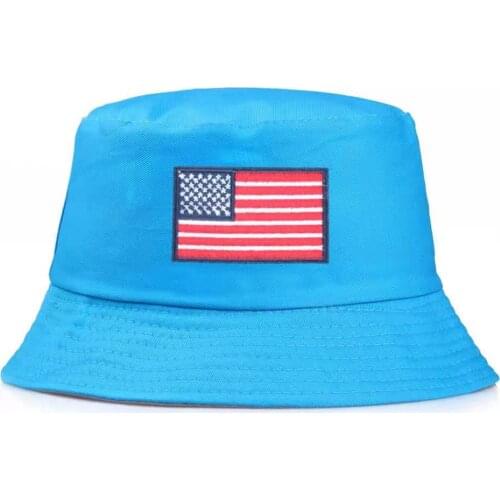 New USA Flag Embroidered Bucket Hat Unisex Street Visor Cap Cotton Foldable Panama Gorra Bonnet Women Flat Top Fisherman Chapeau