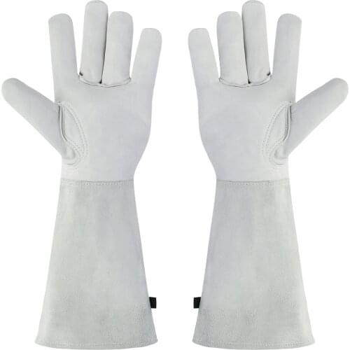 Rose Pruning Thorn Proof Gloves Goatskin Cowhide Leather Forearm Protection Gauntlet Gardening Gloves for Pruning Cacti