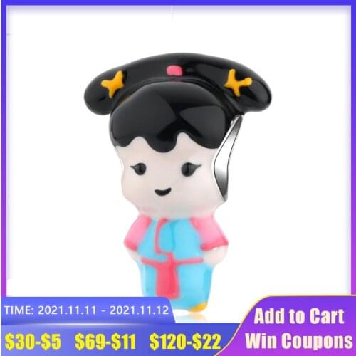 AGATA Charms 925 Silver Chinese style Qing Dynasty Princess clothing Enamnel Bead Fit Original Pandora Bracelet Jewelry Making