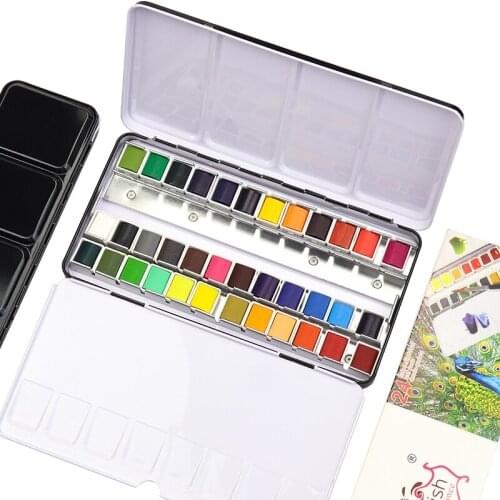 Modish Italian Solid Watercolor 24/36 Colors Portable Travel Solid Pigment Paint Set With Water Brush Pen Water Color Pigment