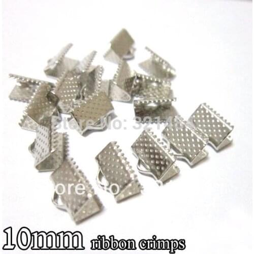Rhodium plated 1000piece/lot 10mm jewelry findings the fastening ribbon clamps cord crimp end caps ribbon clamp clips ends