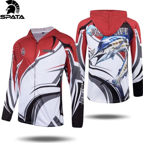 SPATA Fishing Clothing Hooded UV Jacket Quick-Drying Coat Fishing Shirt For Hiking Cycling Fishing Clothes Pesca Outdoor Sports