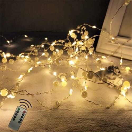 Remote 5M 50LED Fairy Lights Wire String Pearl Lights Copper Twinkle Wedding Home Party Christmas Garland Decorations USB plug