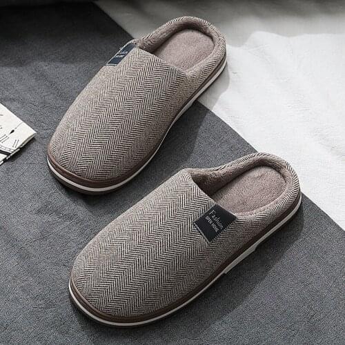 Winter Mens Slippers Home Hemp Alphabet Printing Shoes Non-Slip Soft Warm Plush Cotton Women Slippers Indoor Couples Male Shoes