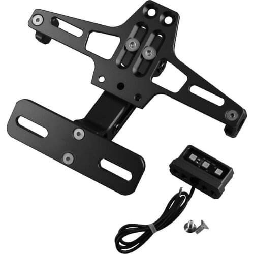Universal CNC Motorcycle Adjustable Angle Aluminum License Number Plate Frame Holder Bracket with LED