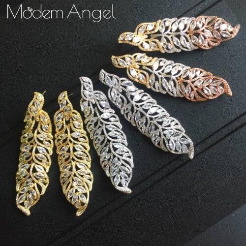 ModemAngel Clear Mirco Pave Leaf Water Drop Dangle Earring Great Design AAA+ Cubic Zirconia Fashion Earring