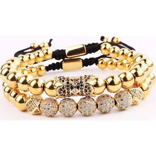 High Quality Luxury jewelry Bracelet Stainless Steel Beads CZ Ball Charm Adjustable Bracelet Set Men