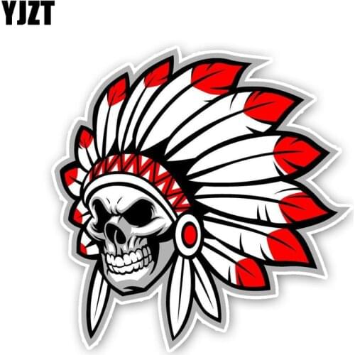 YJZT 11.9CM*12CM Motorcycle Skull Native Indian Helmet PVC Creative Car Sticker Decal 6-2488