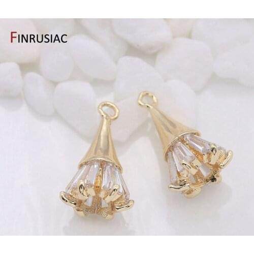 Supplies Of Jewellery 14K gold-plated copper metal inlaid zircon Flowers Pendant For Earrings Necklaces Findings Components