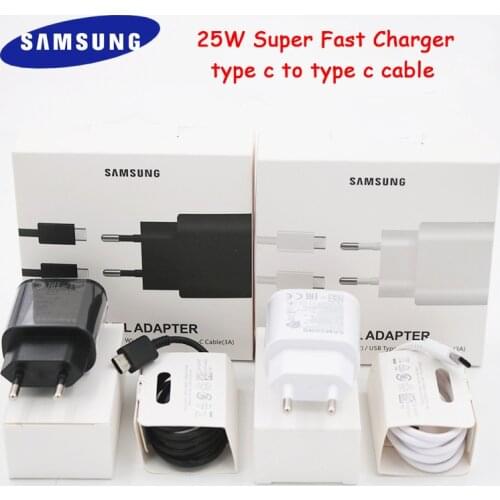 Original Samsung Super Charger For Galaxy Note 10 20 S21 S20 Ultra S10 S9 A80 A70 A90 Quick 25W Power Adapter PD Type C Cable