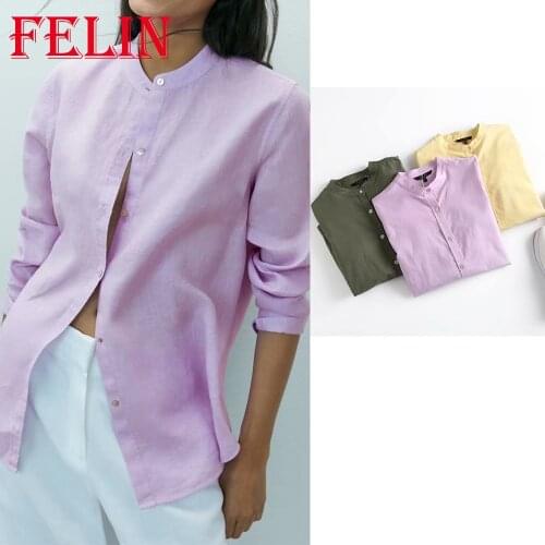 Za 2021 Fashion Office Lady Shirts Women Oversized Long Single Button Shirts Female O Neck Chic Solid Blouses Casual Mujer Tops