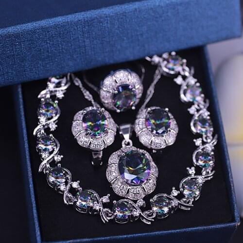 Jewelry Women Costume Bridal Jewelry Sets Wedding Silver Color Jewelry Pendant Bracelet Rings Earring Necklace Sets