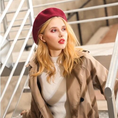Winter hat women beret hat solid color wool painter hat all-match woolen parent-child beanie hat wholesale